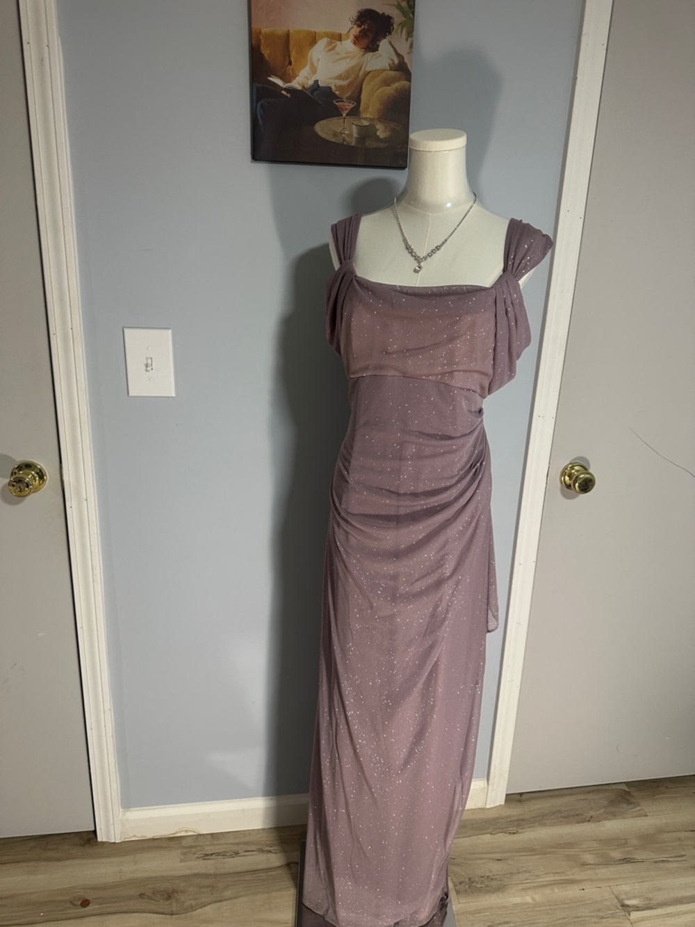Alex Evenings Mauve Glitter Sheer Overlay Maxi Dress